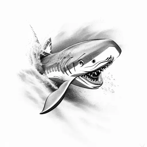 A minimalist design of a shark emerging from turbulent waves tattoo design idea