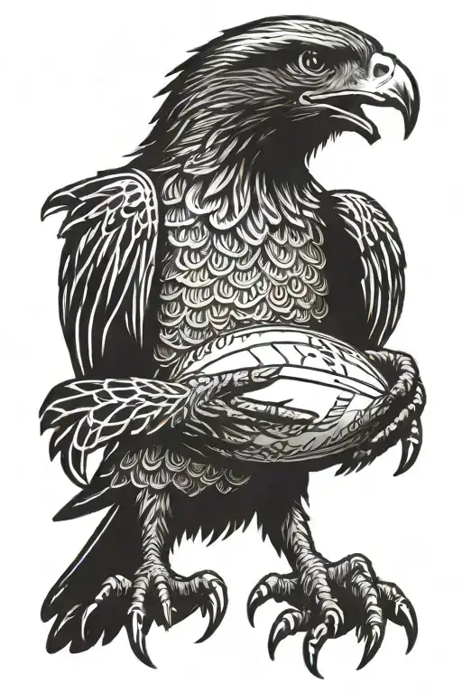 a hawk carrying a rugby league ball tattoo design idea