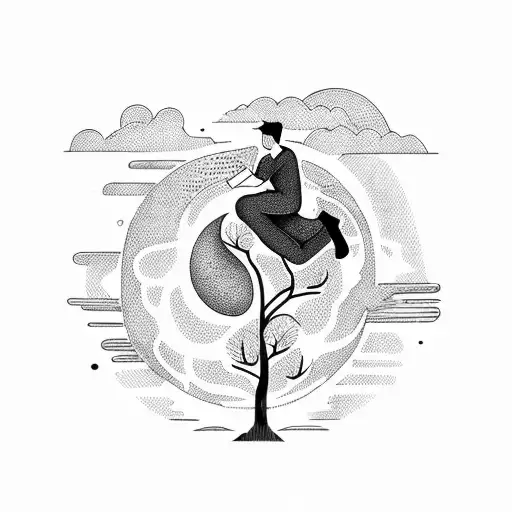 man sitting on the tree watching moon  tattoo design idea
