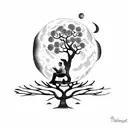 man sitting on the tree watching moon  tattoo design idea