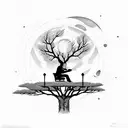 man sitting on the tree watching moon  tattoo design idea