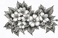 a floral arrangement including dogwood flowers, cherry blossoms, roses and bayahibe roses  tattoo design idea