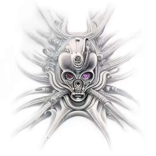biomechanical hr giger style calf tattoo tattoo design idea