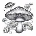 magic mushroom coming from pretty face  tattoo design idea