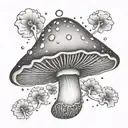 magic mushroom coming from pretty face  tattoo design idea