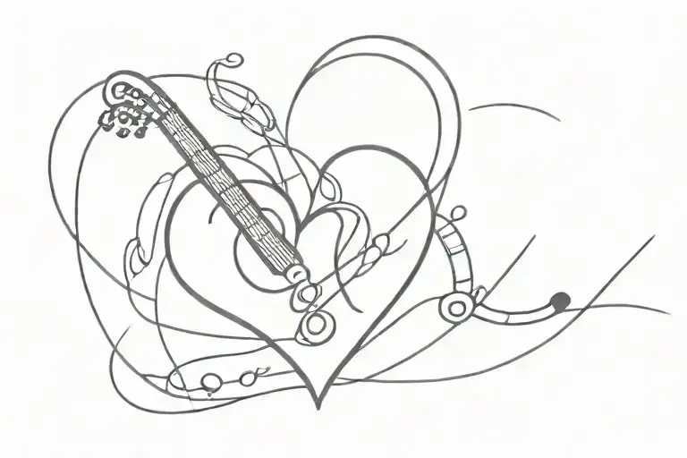 heart music phone tattoo design idea