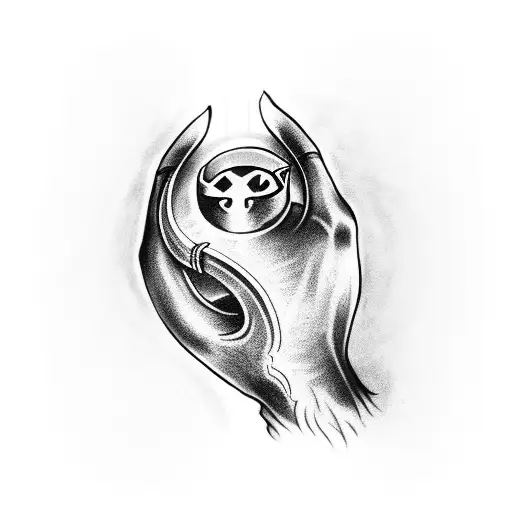 a medieval gauntlet petting a cat tattoo design idea