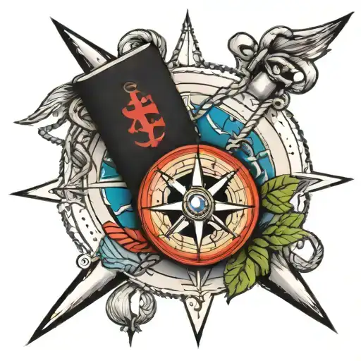 compass rose with rope connected to anchor tattoo design idea