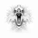 A screaming griffin head from the front with smoke in the background tattoo design idea