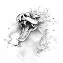 A screaming griffin head from the front with smoke in the background tattoo design idea
