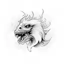 A screaming griffin head from the front with smoke in the background tattoo design idea