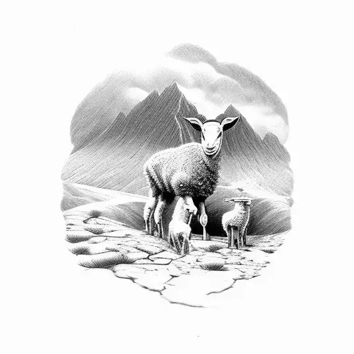 valley with lamb in pleasant atmosphere tattoo design idea