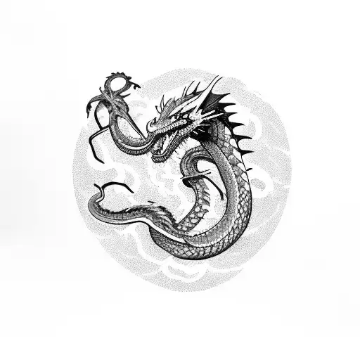  battle between a dragon and a snake suitable pattern for the upper arm of a man, sacred geometric background tattoo design idea