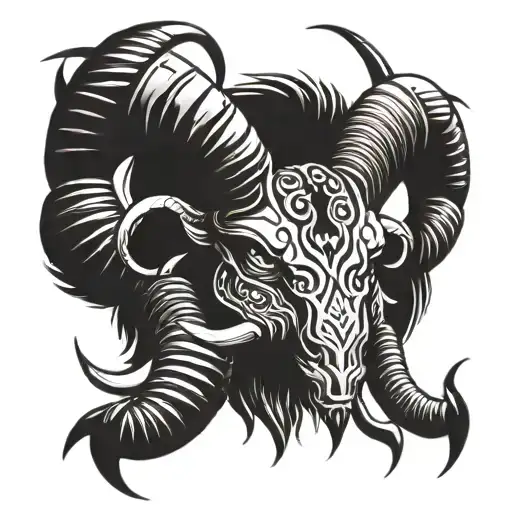 ram head with a scorpion tail with angry and calm character traits tattoo design idea