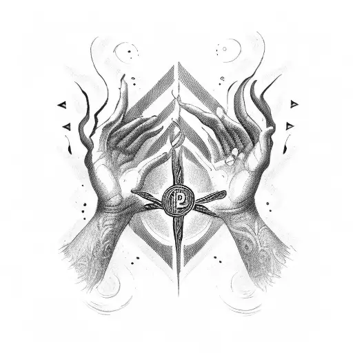 2 hands that are praying and upside to be writen the words "In God I Trust" tattoo design idea