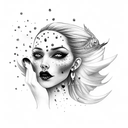 witchy woman with raven hair and ruby lips with sparks flying from her fingertips tattoo design idea