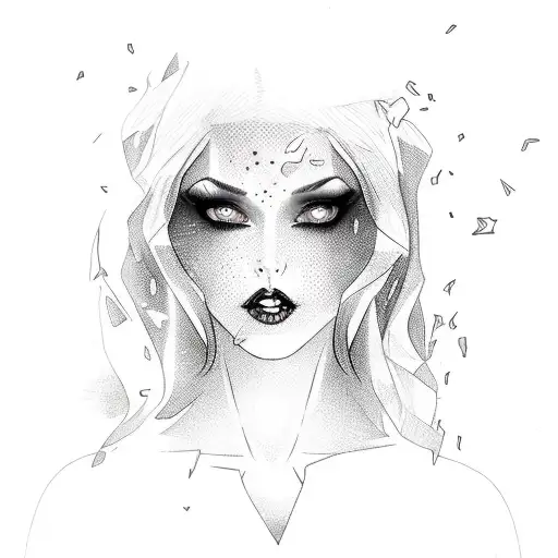 witchy woman with raven hair and ruby lips with sparks flying from her fingertips tattoo design idea