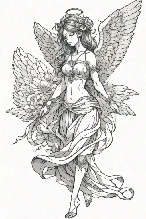 anime angel female tattoo design idea