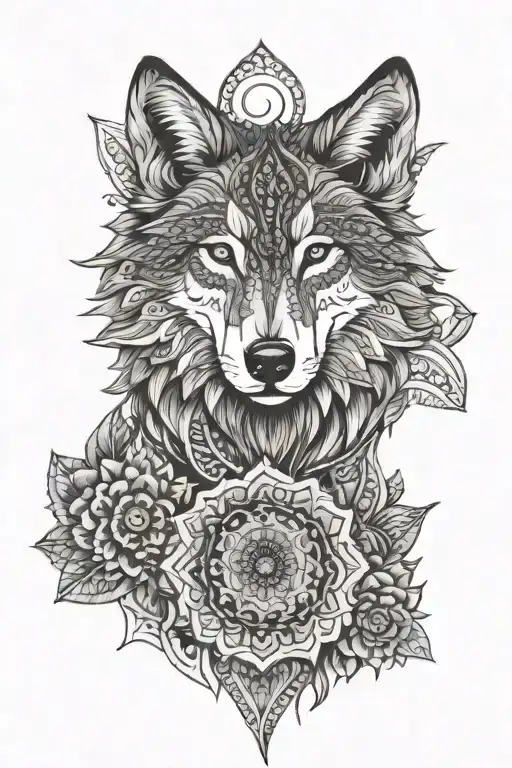 mandala and wolf tattoo design idea