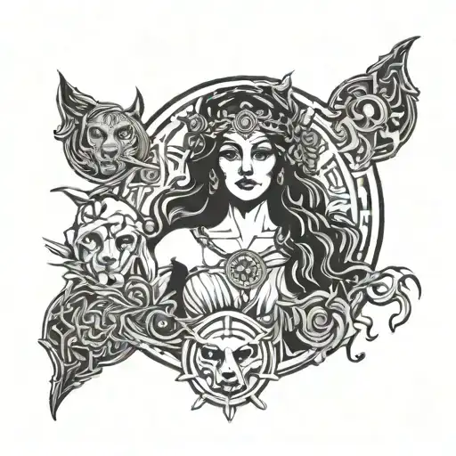 greek goddess hecate triple goddess tattoo design idea