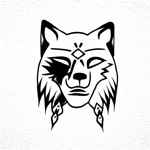 samurai with wolf and brahma  tattoo design idea