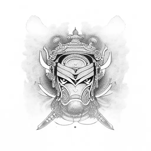samurai and brahma  tattoo design idea