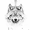 samurai with wolf and brahma  tattoo design idea