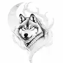 samurai with wolf and brahma  tattoo design idea