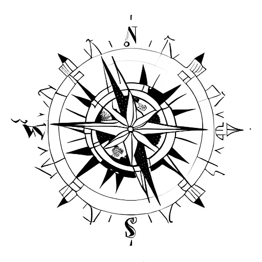 A compass rose with intricate details and a map of Mauritius in the background tattoo design idea