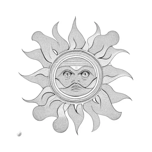 A minimalistic outline of a sun with waves forming its rays, representing the connection between sun, sea, and life tattoo design idea