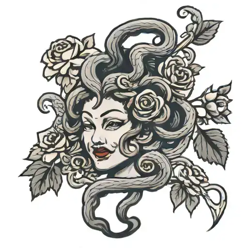 medusa roses tattoo design idea