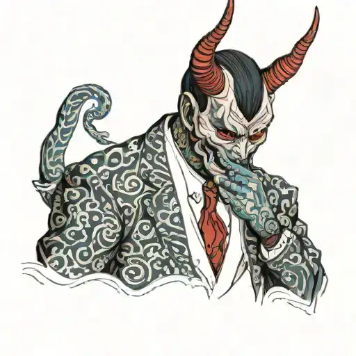 the devil wearing suit with gbg6 tattooed under his eye  tattoo design idea