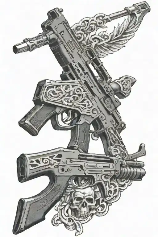 Holy Death AK 47 gun tattoo design idea