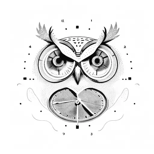 owl with broken clock, sand timers and vines tattoo design idea