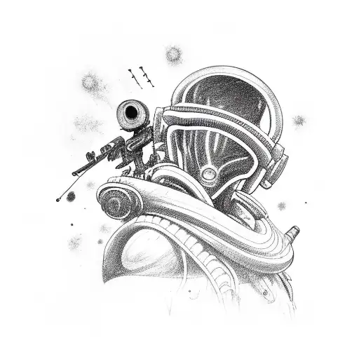 aliens, music, guns, ski mask tattoo design idea