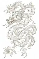 elegant chinese dragon with sakura flowers tattoo design idea