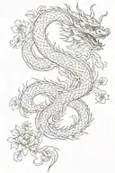 elegant chinese dragon with sakura flowers tattoo design idea