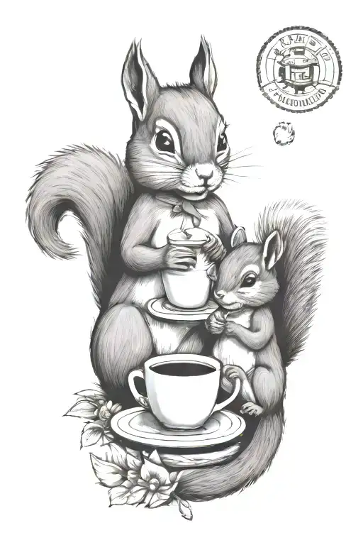 squirrel and chipmunk having coffee together representing the client's love tattoo design idea