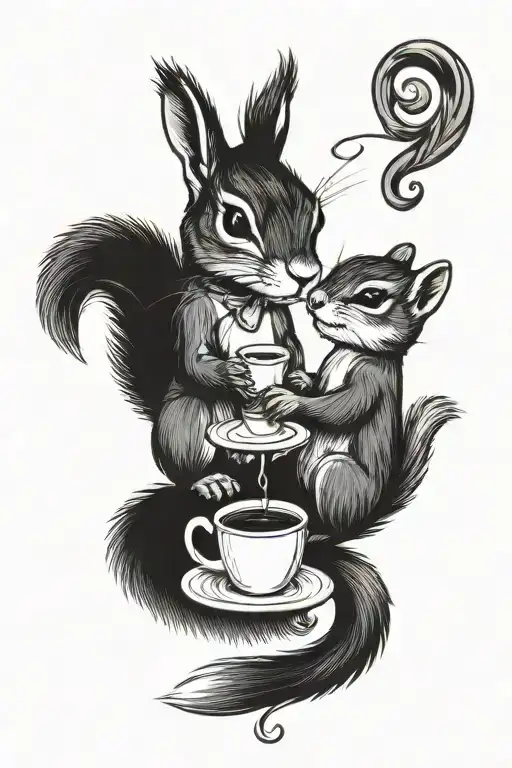 squirrel and chipmunk having coffee together representing the client's love tattoo design idea