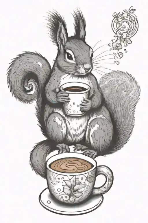 squirrel and chipmunk having coffee together symbolizing tattoo design idea