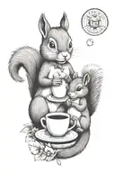 squirrel and chipmunk having coffee together representing the client's love tattoo design idea