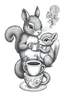 squirrel and chipmunk having coffee together representing the client's love tattoo design idea