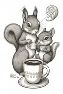 squirrel and chipmunk having coffee together symbolizing tattoo design idea