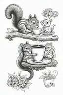 squirrel and chipmunk having coffee together representing the client's love tattoo design idea