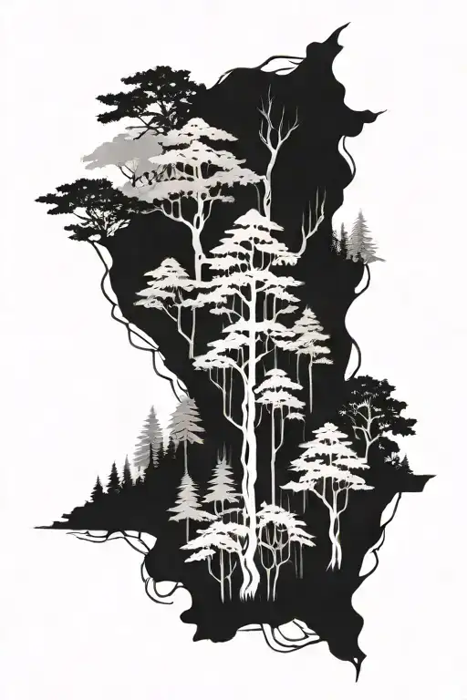 Forest that symbolizing ego and silver tongue tattoo design idea