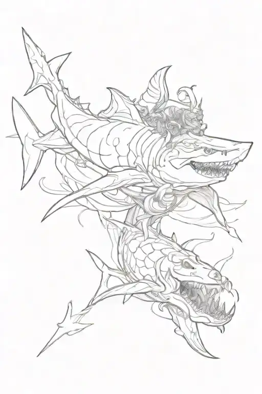 shark and Poseidon god tattoo design idea