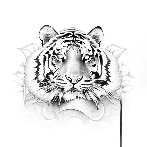 tiger with lilies tattoo design idea