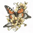 shin tattoo dasies and butterflies flying tattoo design idea