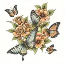 shin tattoo dasies and butterflies flying tattoo design idea