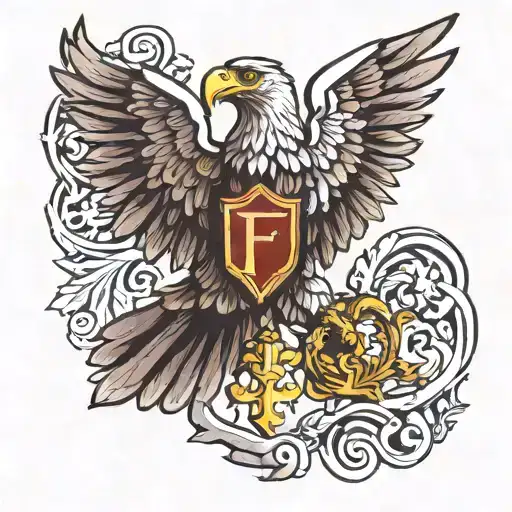 an imperial eagle of rome with 2 letters F tattoo design idea